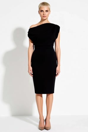 Kadın Büyük Beden Asimetrik Yaka Kolsuz Midi Bodycon Örme Elbise Krep Kumaş Günlük Rahat Modern
