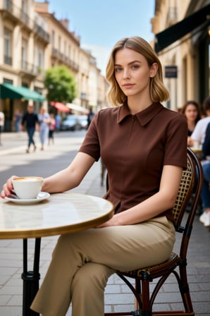 Kadın Bluz Peplum Polo Yaka Kısa Kol İnterlok Örme Düz Desen Yarım Pat Fermuar Kapamalı Regular
