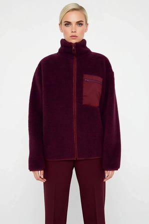 Kadın Dik Yaka Düşük Kol Tam Fermuarlı Peluş Sweatshirt Fonksiyonel Dayanıklı Kaliteli Şık