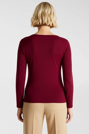 Kadın Örme Bluz Asimetrik Yaka Uzun Kol Cut Out Detaylı Vücuda Oturan Kalıp Sandy Dokuma Şık