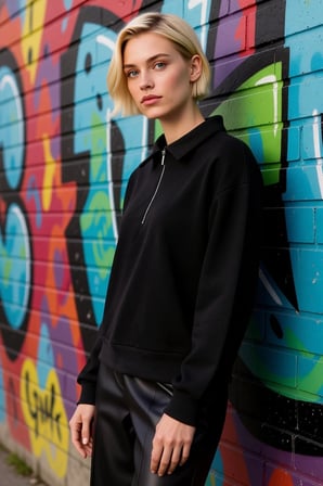 Kadın Polo Yaka Düşük Kol Fermuarlı Regular Kalıp Örme Sweatshirt Fonksiyonel Dayanıklı Şık