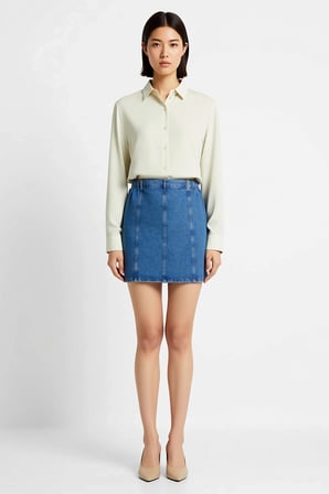 Kadın Büyük Beden A-Line Denim Etek %100 Pamuk Beli Lastikli Cepli Mini Boy Günlük Rahat Modern