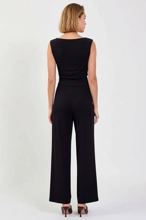 Kadın Büyük Beden Kayık Yaka Kolsuz Crop Bluz Geniş Kalıp Pantolon Takımı Rahat Kesim Günlük Modern