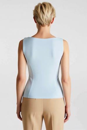 Kadın Bluz Sıfır Kol Bisiklet Yaka Peplum Kesim Örme Kumaş İnterlok Dokuma Dayanıklı