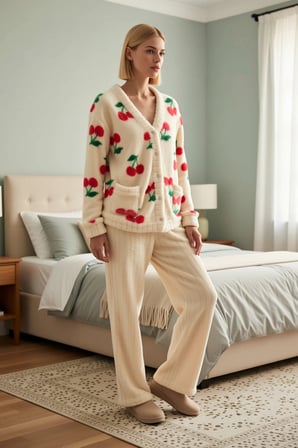 Kadın V Yaka Uzun Kol Regular Kalıp Wellsoft Pijama Takımı Fonksiyonel Dayanıklı Kaliteli Şık