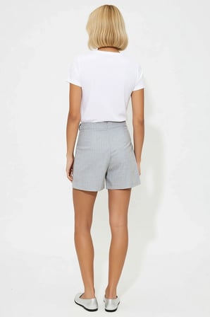 Kadın Şort Etek Yüksek Bel Piliseli Kısa Boy Dokuma Kumaş Çizgili Desen Geniş Paça Detaylı
