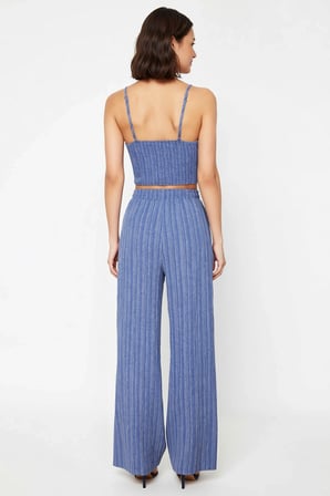 Kadın Büyük Beden İnce Askılı Kalp Yaka Büzgülü Crop Top Uzun Pantolon Plaj Takımı Günlük Rahat
