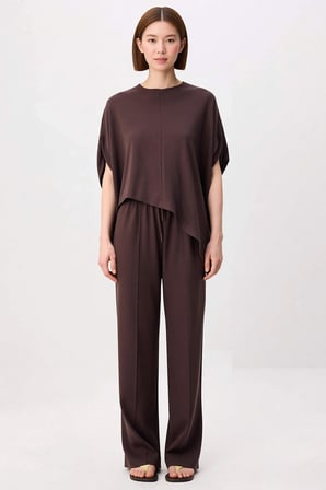 Kadın Büyük Beden Oversize Asimetrik Kesim Bisiklet Yaka Uzun Kol Silky İnterlok %100 Pamuk Rahat