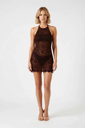 Kadın Halter Yaka Sırt Dekolteli Örme Mini Elbise Bodycon Kesim Dokulu Desen Astarsız Günlük Rahat