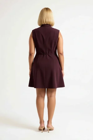 Kadın Büyük Beden Kolsuz Gömlek Yaka A-Line Mini Elbise Terrycotton Kumaş Rahat Kesim Günlük Modern