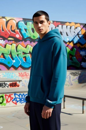 Erkek Kapüşonlu Standart Kol Oversize Kalıp Slogan Desenli Sweatshirt Fonksiyonel Kaliteli