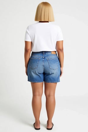 Kadın Büyük Beden Şort Denim Yüksek Bel Lastik Detaylı Düz Paça Kesim Esnek Olmayan Şık