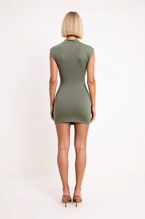 Kadın Kolsuz Bisiklet Yaka Bodycon Mini Elbise Büzgülü Detaylı Micro Dokulu Rahat Kesim Günlük Şık