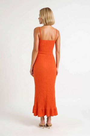 Kadın Kolsuz Bodycon Maxi Elbise Fırfırlı Yaka Detaylı Örme Kumaş Astarsız Günlük Rahat Modern Şık