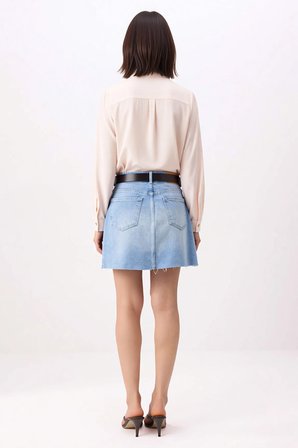 Kadın Mini Denim Etek A-Line Kesim Yüksek Bel Fermuarlı Cepli Rahat Konforlu Günlük Kısa Boy Modern
