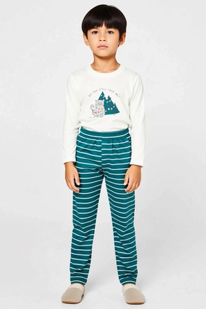 Unisex Çocuk Bisiklet Yaka Standart Kol Uzun Kollu Regular Kalıp Pijama Takımı Estetik %100 Pamuk