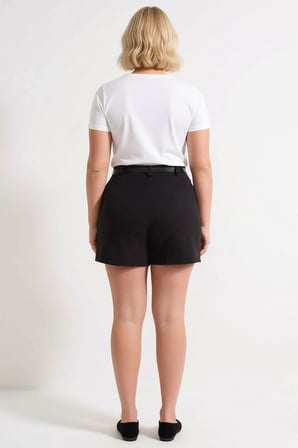 Kadın Büyük Beden Şort Etek Kemerli Yüksek Bel Mini Boy A Kesim Dokuma Düz Desen Geniş Paça