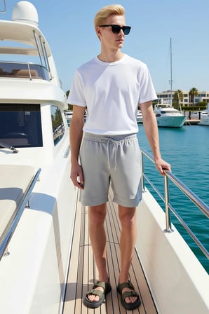 Erkek Büyük Beden Şort Oversize Geniş Kesim Düz Desen Dikiş Detaylı Örme İnterlok Kumaş Normal Bel