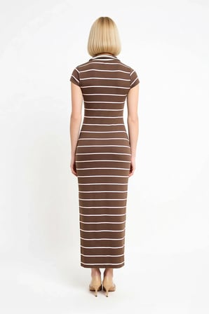 Kadın Çizgili V Yaka Bodycon Maxi Elbise Ay Kol Kısa Kollu Viskon Ribana Yumuşak Örme Günlük Rahat