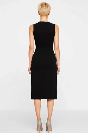 Kadın Bodycon Midi Elbise Havuz Yaka Kolsuz Aksesuar Detaylı Düz İnterlok Örme Kumaş Rahat