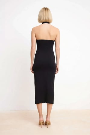 Kadın Havuz Yaka Kolsuz Bodycon Midi Elbise %96 Polyester Elastan Astarsız Düz Desen Günlük Rahat
