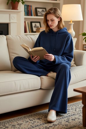 Kadın Kapüşonlu Düşük Kol Uzun Kollu Geniş Kalıp Örme Pijama Takımı