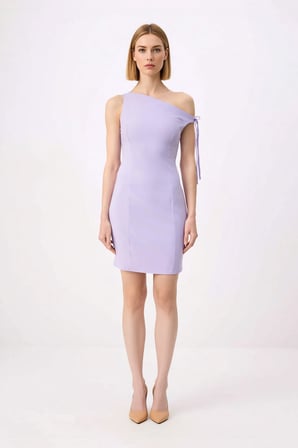 Kadın Asimetrik Yaka Kolsuz Mini Bodycon Esnek Dokuma Elbise Astarlı Günlük Rahat Modern Şık Zarif