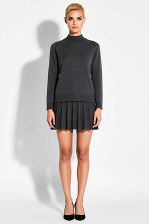 Kadın Oversize Reglan Kollu Dik Yaka Pileli Etek Kazak Takımı Rahat Kesim Günlük Modern Şık Konforlu