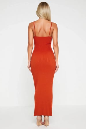 Kadın Boy Bodycon Elbise V Yaka İnce Askılı Kolsuz Ribana Örgü Triko Düz Modern