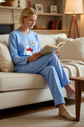Kadın Bisiklet Yaka Standart Kol Regular Kalıp Polar Örme Puantiye Desenli Pijama Takımı Şık