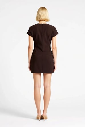 Kadın Mini Elbise Bisiklet Yaka Kısa Kollu Kemerli Bodycon Kesim Dokuma Kumaş Rahat Gündüz Gece