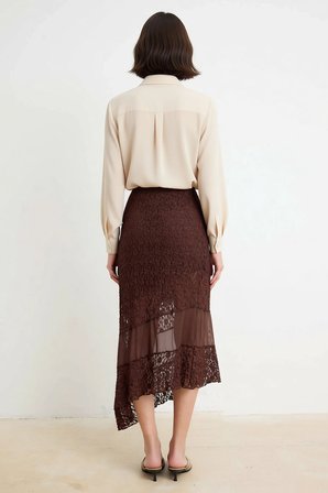Kadın Asimetrik Midi Dantel Örme Etek Normal Bel A Kesim Astarsız Polyester Rahat Günlük Modern