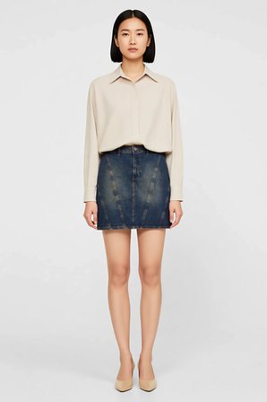 Kadın Büyük Beden Mini Denim Etek Dikiş Detaylı Kalem Kesim %100 Pamuk Günlük Rahat Modern Şık Zarif