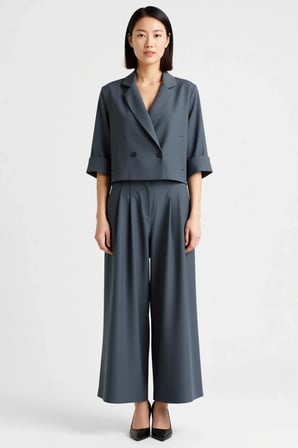 Kadın Kruvaze Yaka Kısa Kollu Geniş Paça Cepli Modal Polyester Takım L Beden Günlük Rahat Modern