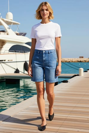 Kadın Şort Denim Yüksek Bel City Kalıp Az Esnek Boru Paça Düz Desen Kısa Boy Comfort Dokuma