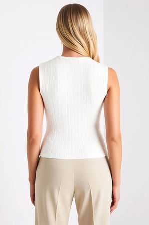 Kadın Bluz Fitted Bisiklet Yaka Kolsuz Büzgü Detaylı Dokulu Örme Kumaş Düz Desen Crop Kesim