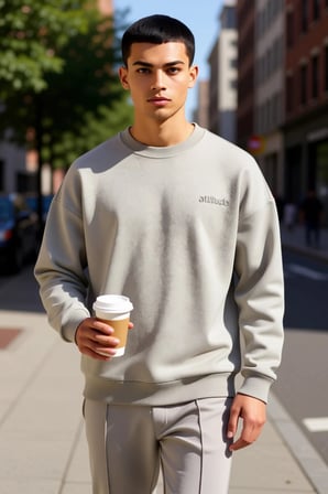 Erkek Bisiklet Yaka Düşük Kol Oversize Slogan Nakışlı Diagonal Sweatshirt Fonksiyonel Spor