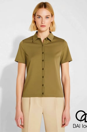 Kadın Bluz Crop Polo Yaka Kısa Kol Düğmeli Fitted Penye Süprem Örme Düz Fonksiyonel