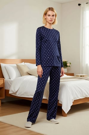 Kadın Bisiklet Yaka Standart Kol Pijama Takımı Boru Paça Fonksiyonel Dayanıklı Şık %100 Pamuk