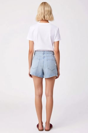 Kadın Şort Yüksek Bel Geniş Paça Düz Desen Denim City Short Rahat Kesim Yazlık Kısa Şık