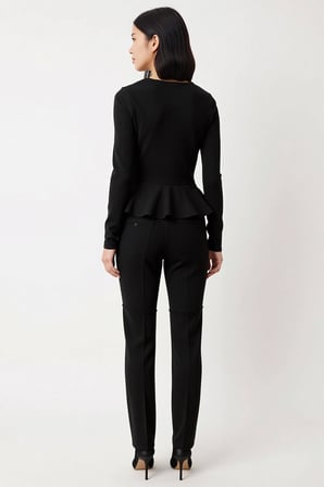 Kadın Büyük Beden V Yaka Düğmeli Peplum Kesim Uzun Kollu Fitted Örme Bluz Konforlu Günlük Rahat