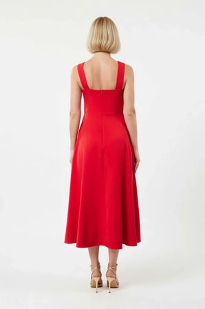 Kadın Kare Yaka Kolsuz A Kesim Midi Dokuma Abiye Elbise Astarlı Polyester Karışım Günlük Rahat Şık