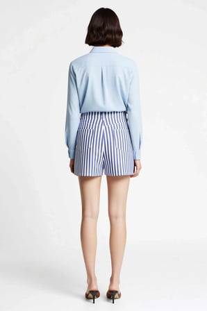 Kadın Çizgili Mini Denim Etek %100 Pamuk Yüksek Bel Cepli Rahat Kesim Yaz Koleksiyonu Günlük Modern