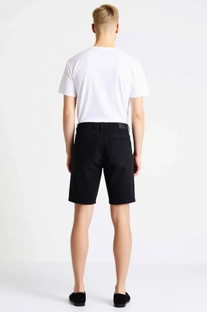 Erkek Şort Kot Bermuda Baggy Geniş Kesim Straight Kalıp Düz Desen Normal Bel Kısa Boy Rigid