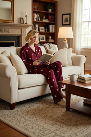 Kadın Gömlek Yaka Standart Kol Fitted Kalp Desenli Pijama Takımı Fonksiyonel Şık %100 Pamuk