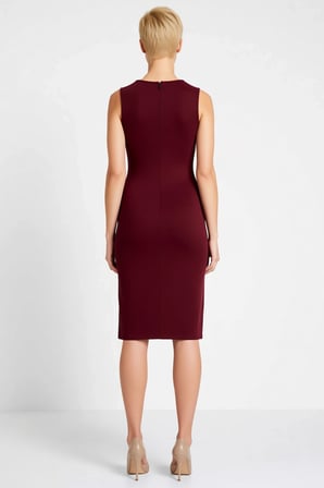 Kadın Bodycon Midi Elbise Havuz Yaka Kolsuz Aksesuar Detaylı Düz İnterlok Örme Kumaş Rahat