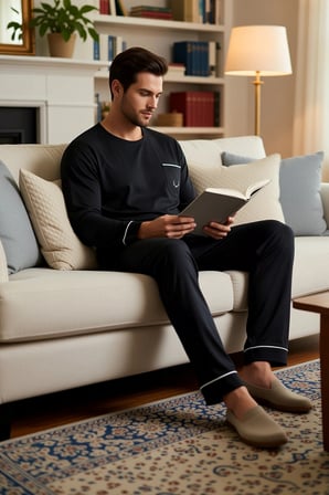 Erkek Büyük Beden Bisiklet Yaka Uzun Kol Nakışlı Örme Pijama Takımı Fonksiyonel %100 Pamuk