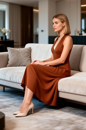 Kadın Midi Elbise V Yaka Boyundan Bağlamalı Kolsuz Sırt Dekolteli A Kesim Micro Dokuma Astarsız