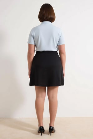 Kadın Büyük Beden Çan Kesim Etek Altın Düğme Detaylı Kısa Boy Rahat Günlük Örme Modern Şık Konforlu