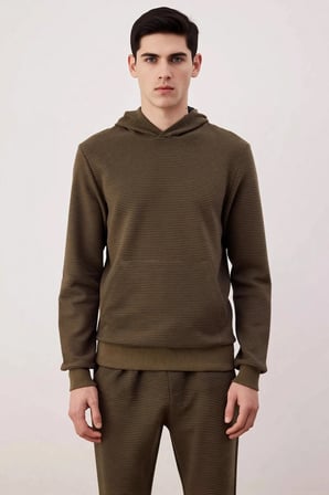 Erkek Kapüşonlu Standart Kol Ottoman Dokuma Regular Kalıp Sweatshirt Fonksiyonel Dayanıklı